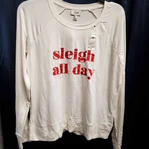 Cream Long Sleeve Christmas Sleep Shirt with Red Text